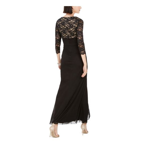 JESSICA HOWARD Womens Black 3/4 Sleeve V Neck Maxi Sheath Evening Dress Size: 8 - Picture 2 of 4